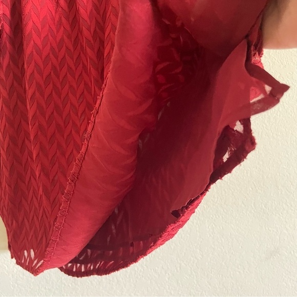 Ryan Wythe woman’s blouse size 1X textured deep red flowy lined festive casual - Picture 6 of 8